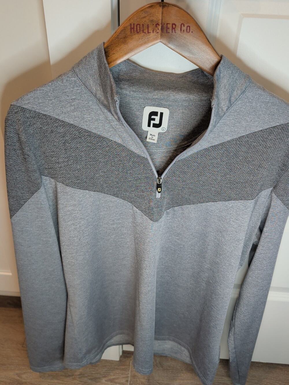 FootJoy Mens Large Gray Chevron 1/4 Zip Performance Long Sleeve Golf Pullover...